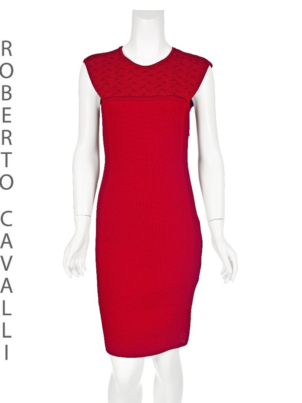 ROBERTO CAVALLI Red Multi-Textured Knit Sheath Dress, SZ M NWOT